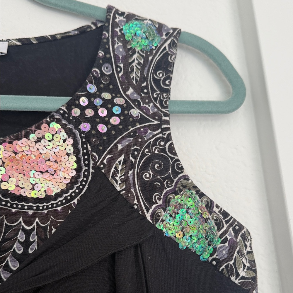 See By Chloe Black Tank with Green & Iridescent Sequin Embellishment - Picture 5 of 8